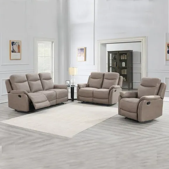 2-Seater Manual Recliner Sofa - Beige, Faux Suede