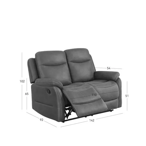 2-Seater Manual Recliner Sofa - Beige, Faux Suede