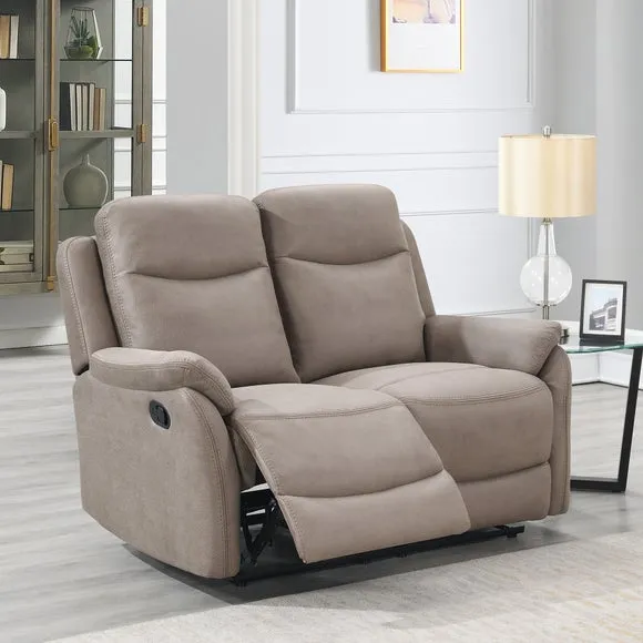 2-Seater Manual Recliner Sofa - Beige, Faux Suede image