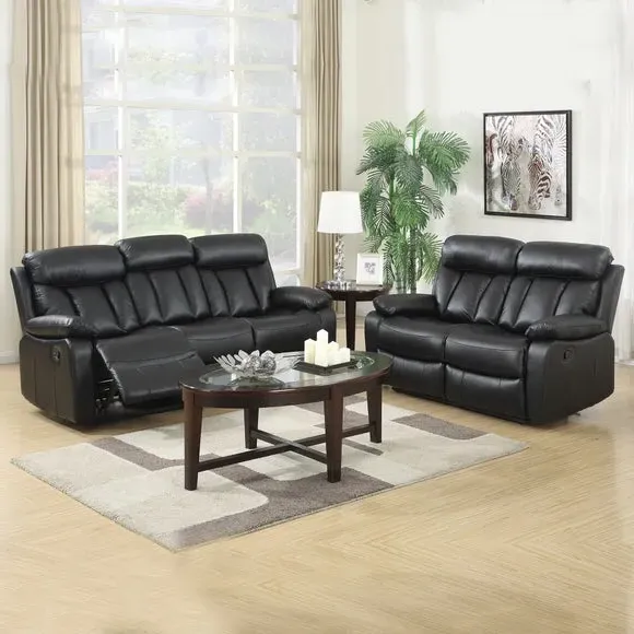2-Seater Manual Recliner Sofa - Black, Faux Leather