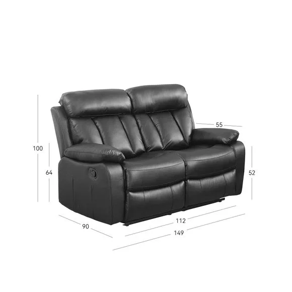 2-Seater Manual Recliner Sofa - Black, Faux Leather