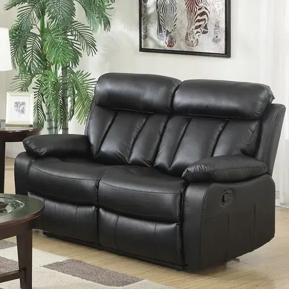 2-Seater Manual Recliner Sofa - Black, Faux Leather image