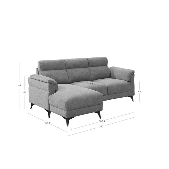 3-Seater L-Shaped Corner Chaise Sofa - Grey, Linen