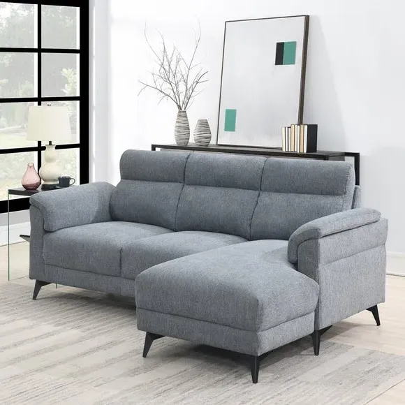 3-Seater L-Shaped Corner Chaise Sofa - Grey, Linen image