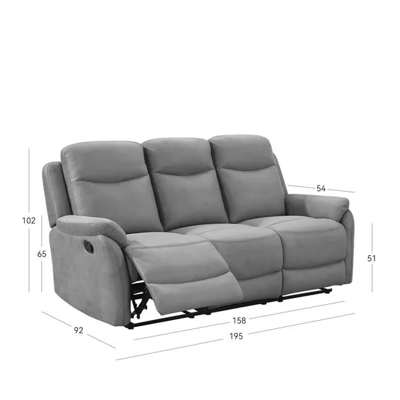 3-Seater Manual Recliner Sofa - Beige, Faux Suede