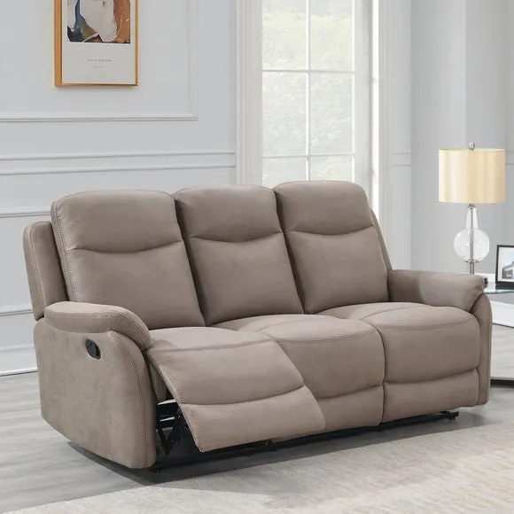 3-Seater Manual Recliner Sofa - Beige, Faux Suede image