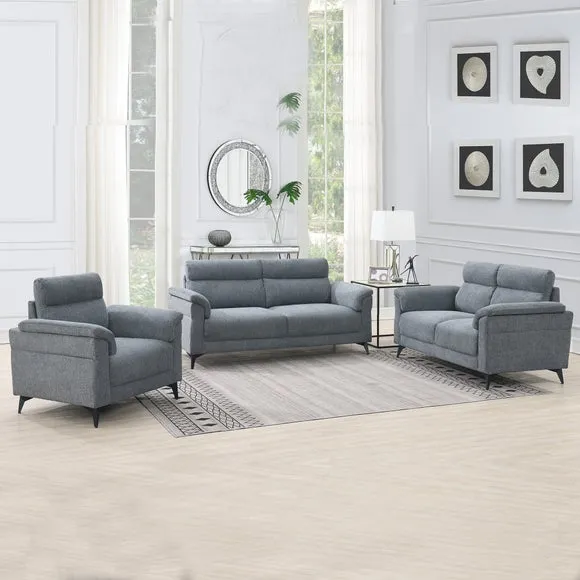 3-Seater Sofa with Curved Arms - Grey, Linen