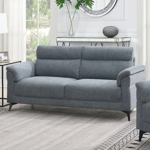3-Seater Sofa with Curved Arms - Grey, Linen image
