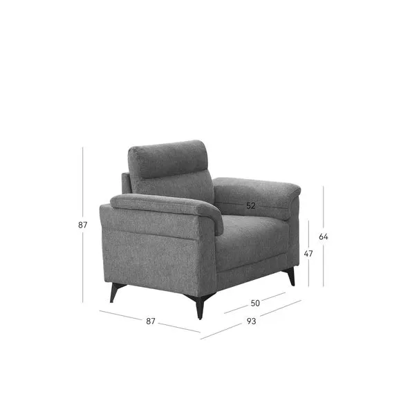 Armchair with Curved Arms - Grey, Linen