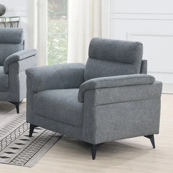 Armchair with Curved Arms - Grey, Linen image