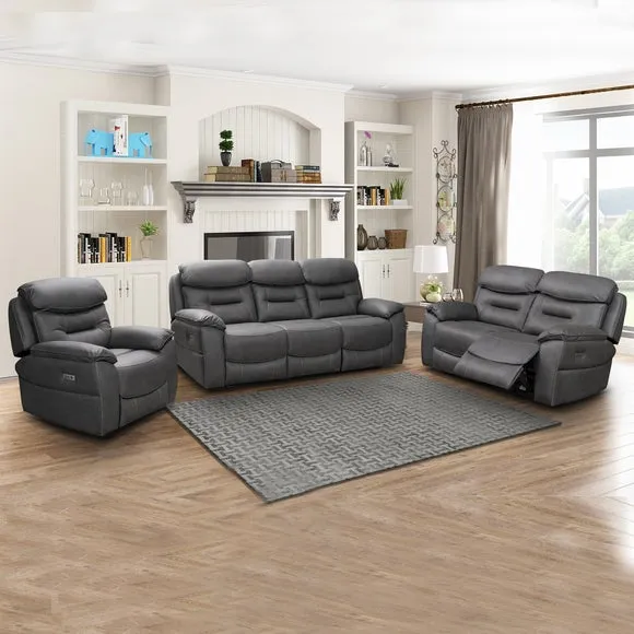 Electric Recliner Chair with USB - Grey, Fabric