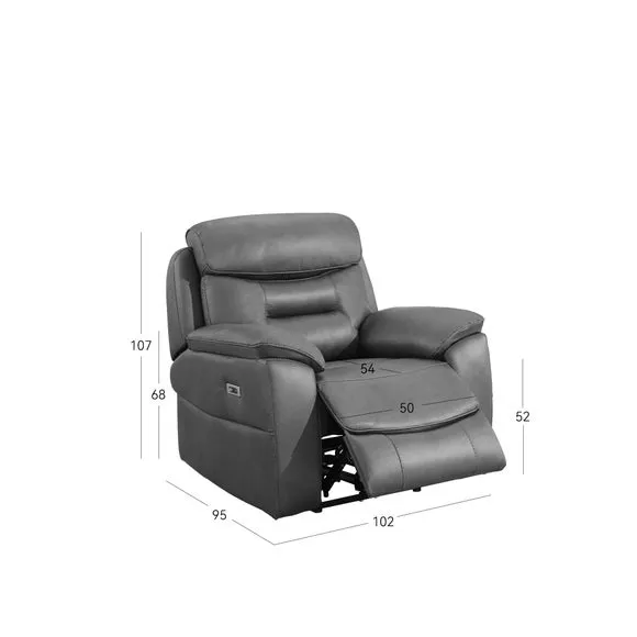 Electric Recliner Chair with USB - Grey, Fabric