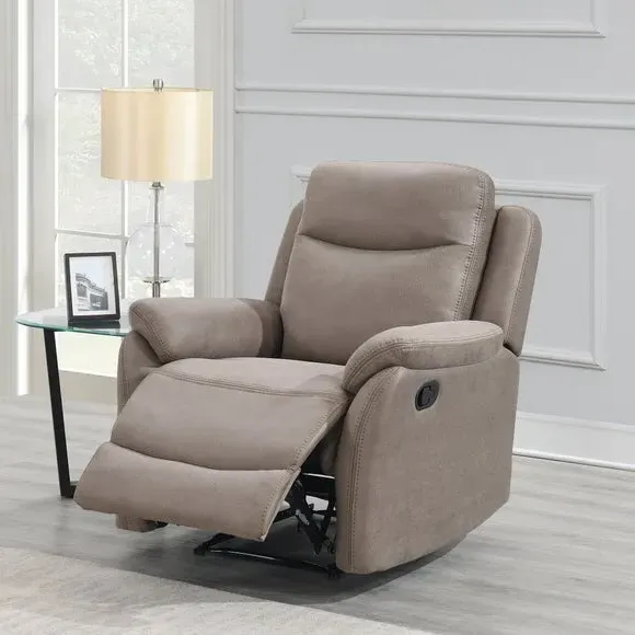 Manual Recliner Armchair - Beige, Faux Suede image