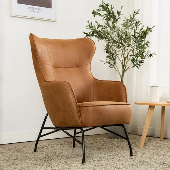 Occasional Armchair with Pipe Detail - Tan, Faux Leather