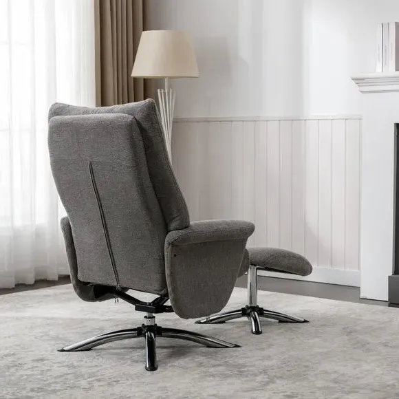 Reclining Swivel Chair with Footstool - Grey, Chenille
