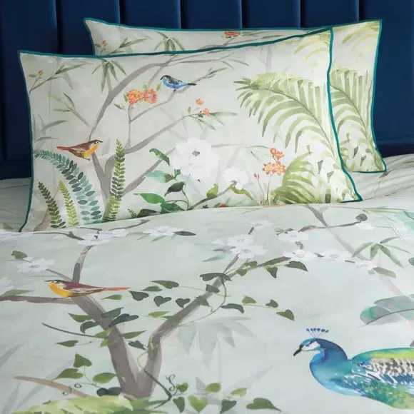 Duvet Cover Set with Tropical Print - Green, Cotton