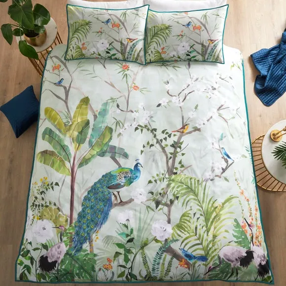 Duvet Cover Set with Tropical Print - Green, Cotton