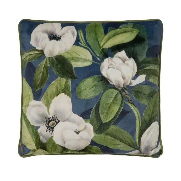 Floral Filled Cushion - Green, Velvet image