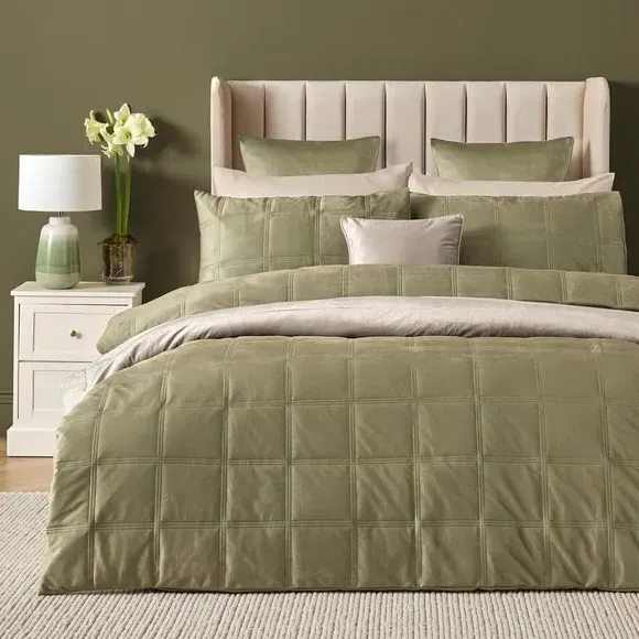 Square Duvet Cover Set - Green, Velvet