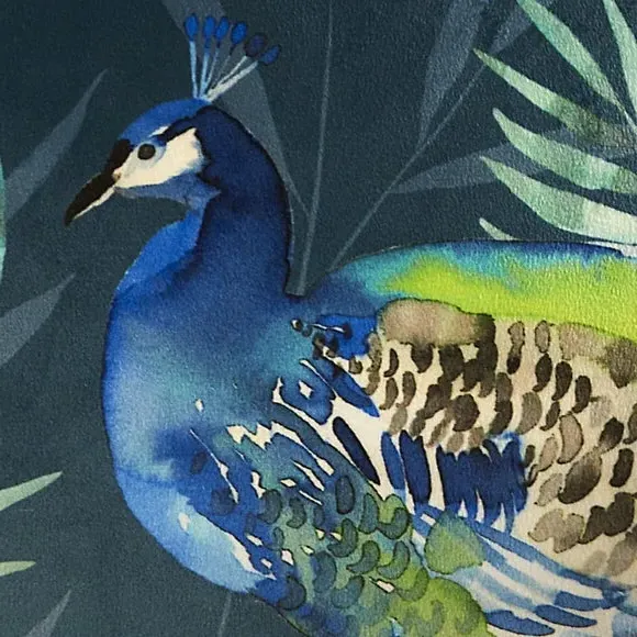 Square Filled Cushion with Peacock Print - Green