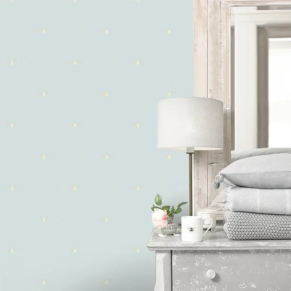 Bee Silhouette Wallpaper - Duck Egg, Paper