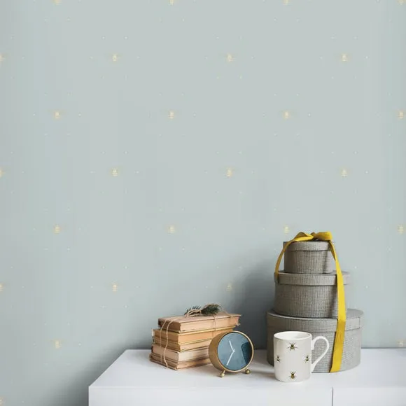 Bee Silhouette Wallpaper - Duck Egg, Paper