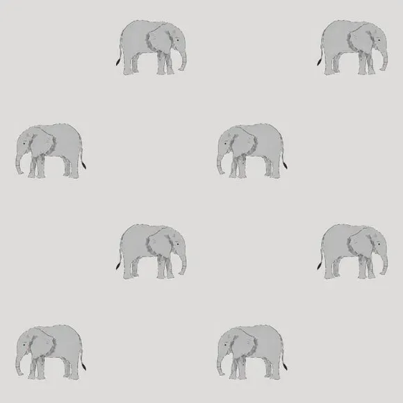 Elephant Print Wallpaper - Grey, Paper