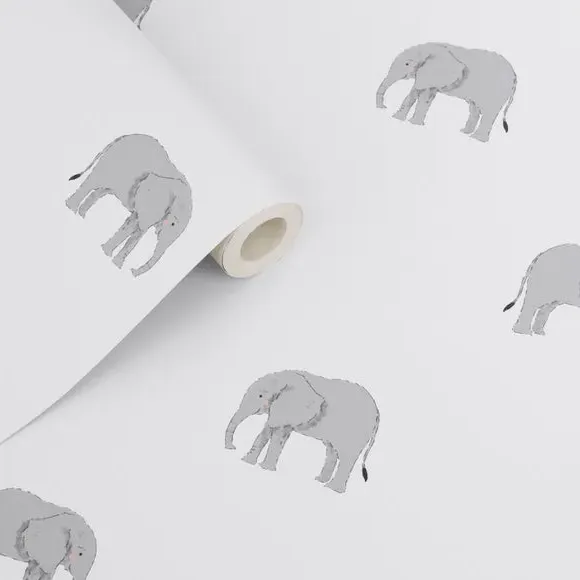 Elephant Print Wallpaper - Grey, Paper