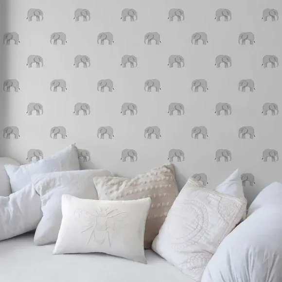 Elephant Print Wallpaper - Grey, Paper image