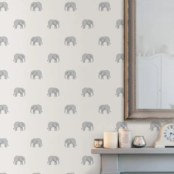 Elephant Print Wallpaper - Natural, Paper