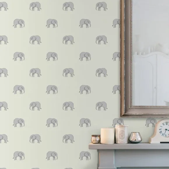 Elephant Print Wallpaper - Sage, Paper