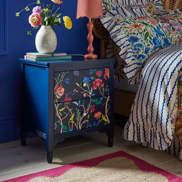2-Drawer Bedside Table with Print Detail - Wood