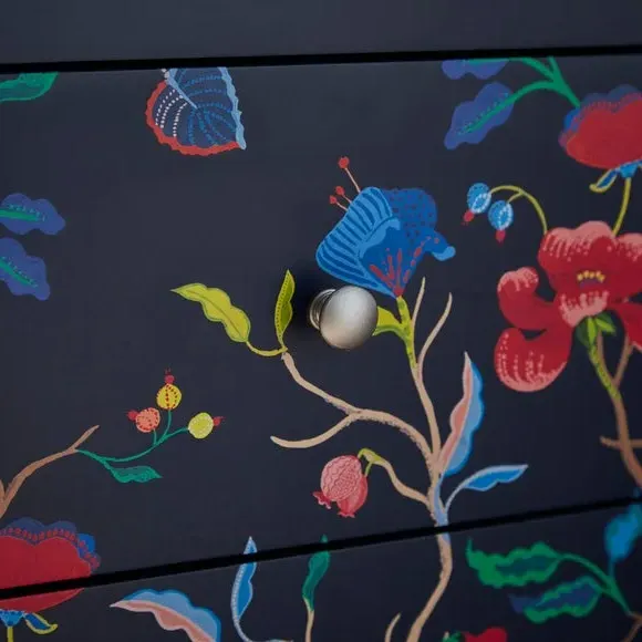2-Drawer Bedside Table with Print Detail - Wood