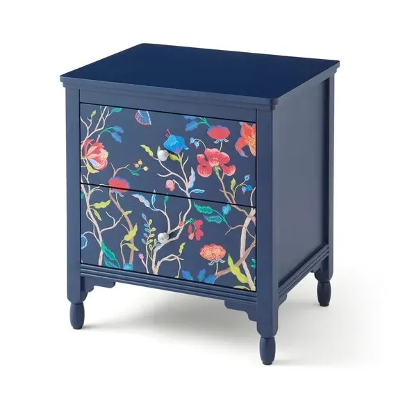 2-Drawer Bedside Table with Print Detail - Wood