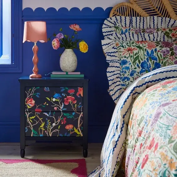 2-Drawer Bedside Table with Print Detail - Wood image