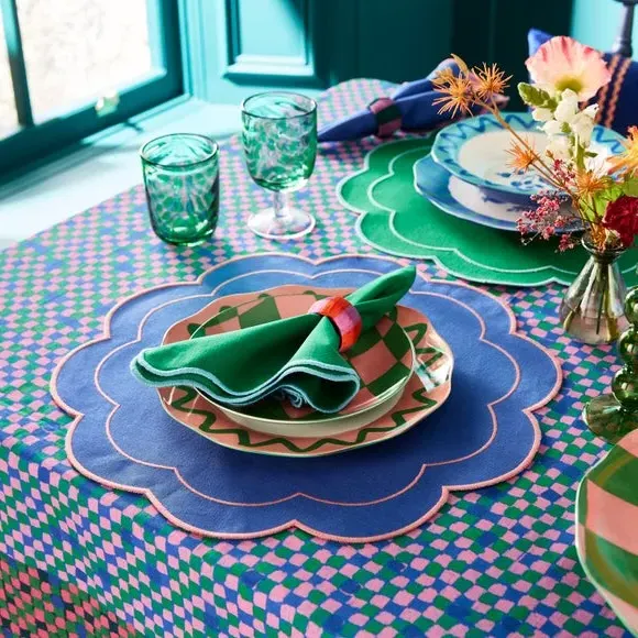 2-Pack Scalloped Placemats - Cobalt/Jade, Cotton