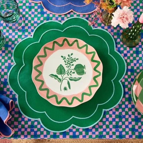 2-Pack Scalloped Placemats - Cobalt/Jade, Cotton