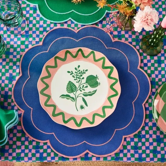 2-Pack Scalloped Placemats - Cobalt/Jade, Cotton