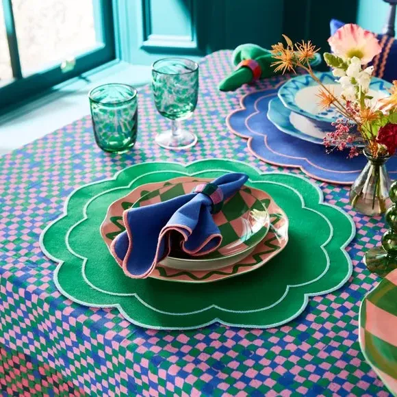2-Pack Scalloped Placemats - Cobalt/Jade, Cotton image