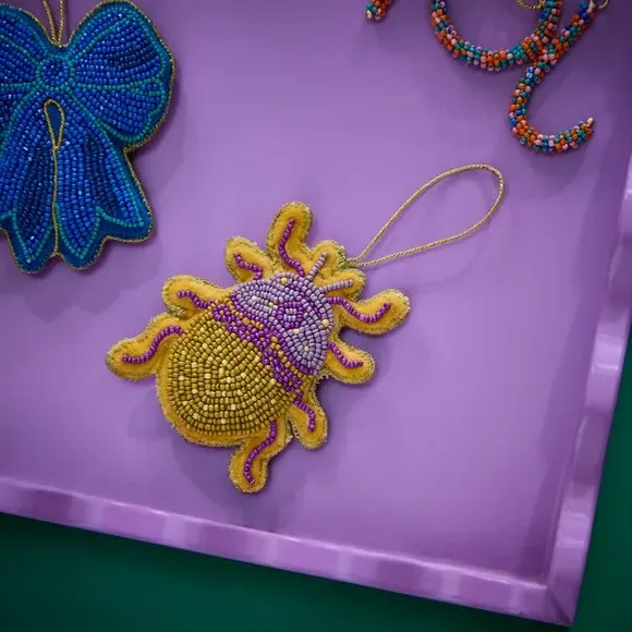 Beaded Beetle Hanging Decoration - Yellow