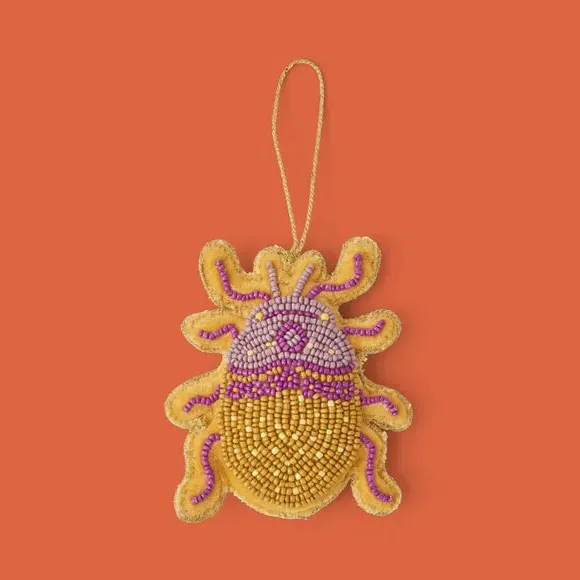 Beaded Beetle Hanging Decoration - Yellow