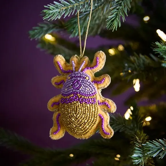 Beaded Beetle Hanging Decoration - Yellow