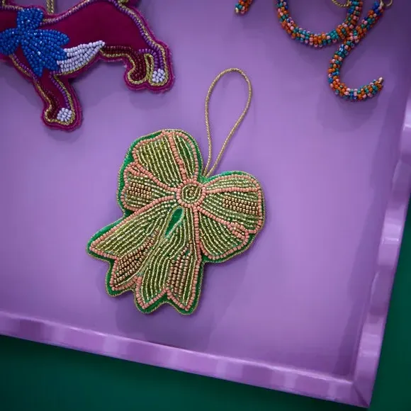 Beaded Bow Hanging Decoration - Gold