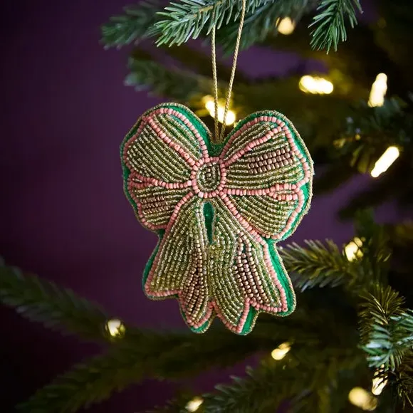 Beaded Bow Hanging Decoration - Gold