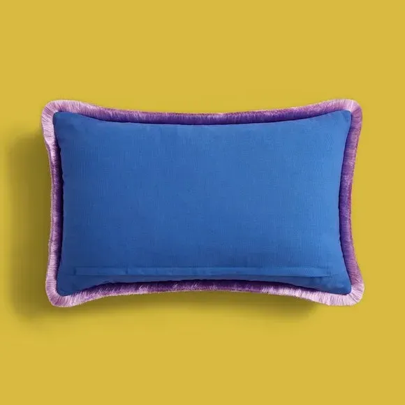 Beaded Cushion with Fringe Trim - Multicolor, Cotton
