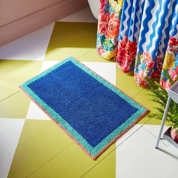 Block Colour Bath Mat - Cobalt, Cotton image