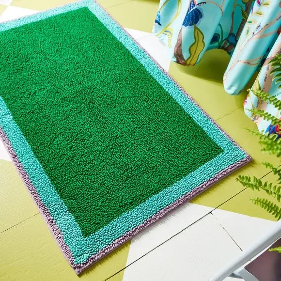 Block Colour Bath Mat - Turquoise, Cotton
