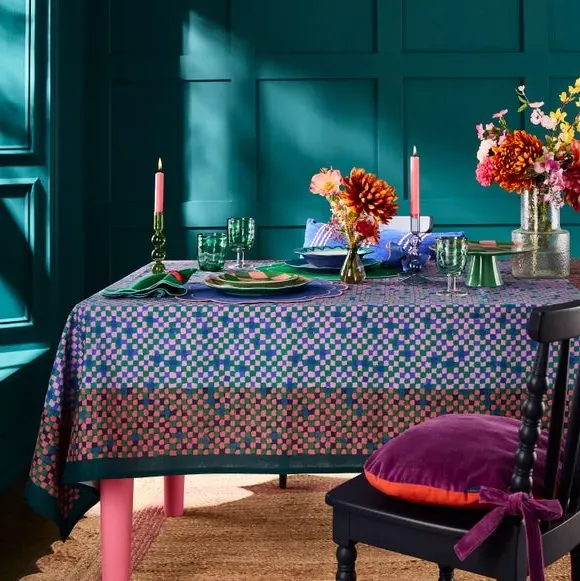 Block Print Tablecloth - Multicolor, Cotton image