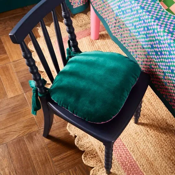 Bow Seat Pad with Ties - Green, Cotton