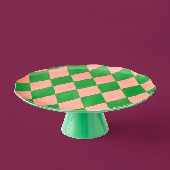 Cake Stand with Harlequin Pattern - Jade, Fine China